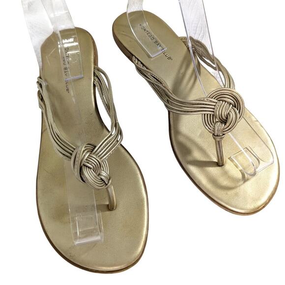 Montego Bay Club Shoes - MONTEGO BAY CLUB! FLIRTY GOLD LEATHER MULTI STRAP SWIRL, T-STRAP SANDALS! SZ 9